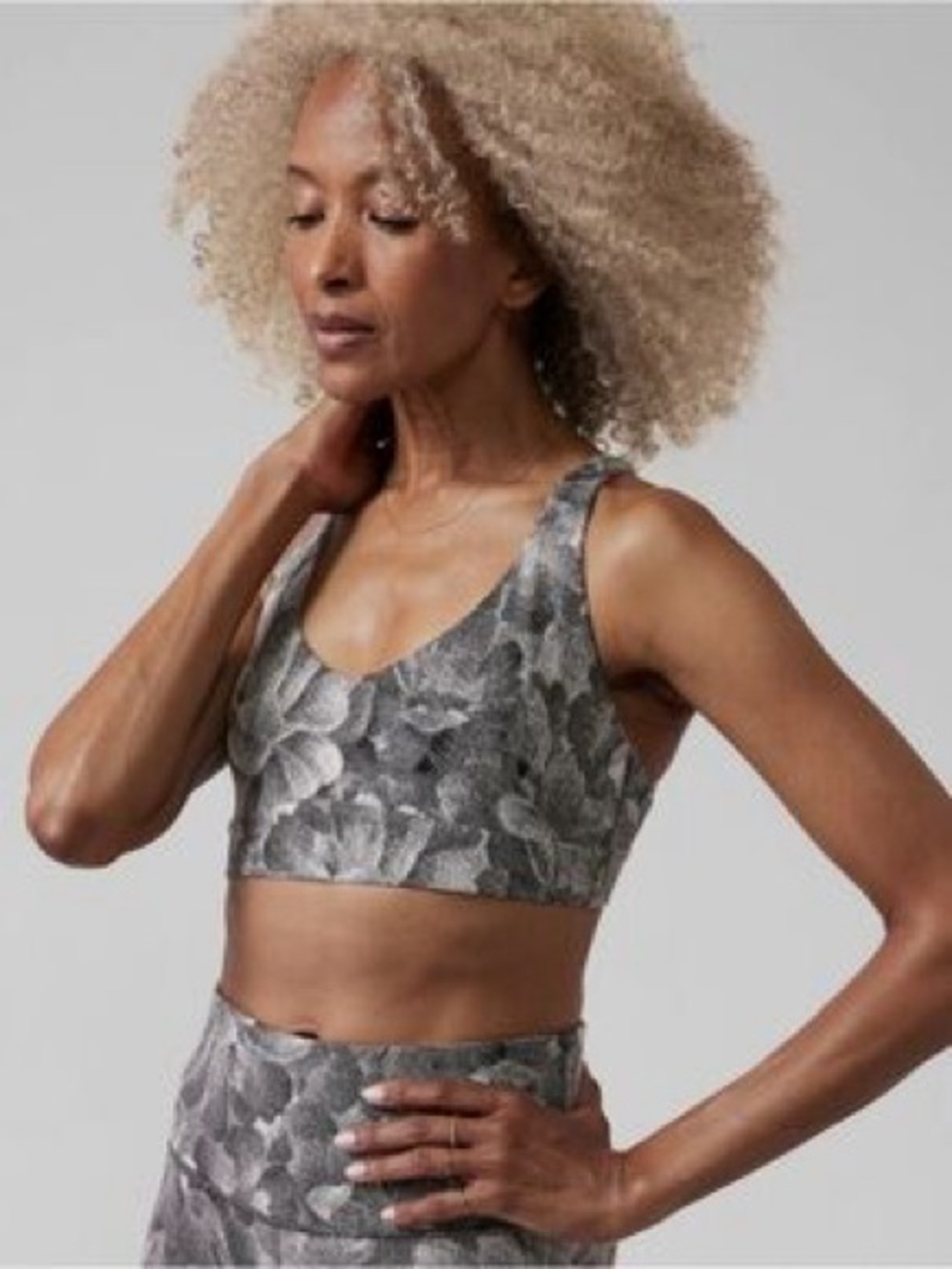 Athleta Solace Textured Floral Monochrome Sports Bra, Black White Sz XL